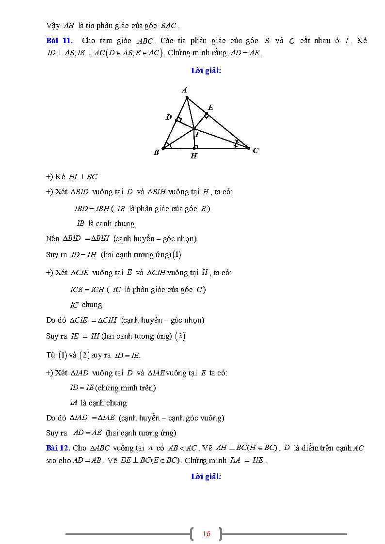  đề các trường hợp bằng nhau của tam giác vuông Toán 7